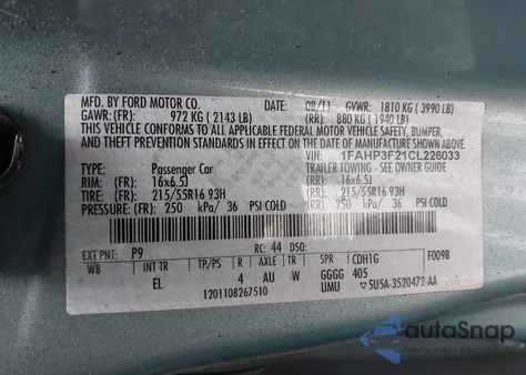 2012 Ford Focus Se from USA, damaged, VIN 1FAHP3F21CL226033
